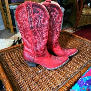 IDYLLWIND, sz 10, "Red Hot," snip toe Western boot.